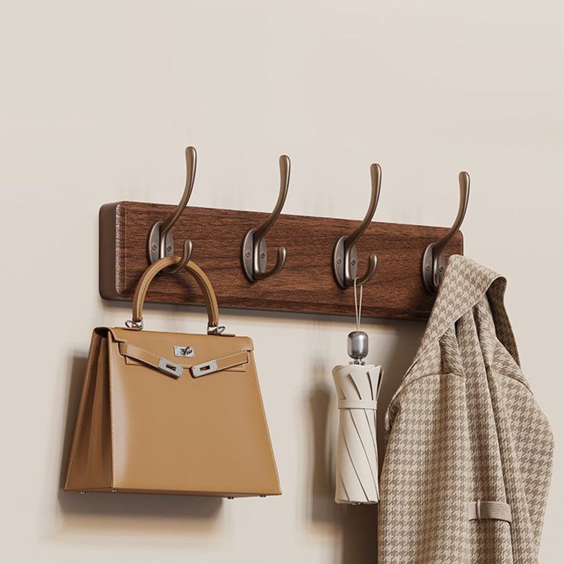 Contemporary Nordic Rectangular Finger-Jointed Wood Aluminum Wall-Mounted Coat Rack Hall Tree For Bedroom & Entryways