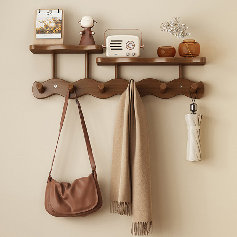 Contemporary Nordic Rectangular Wavy Bamboo Medium Density Fiberboard Wall-Mounted Coat Rack Hall Tree 1/2 Tier For Bedroom & Entryways