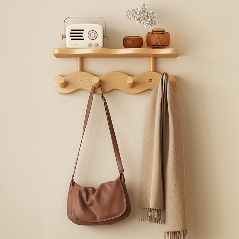 Contemporary Nordic Rectangular Wavy Bamboo Medium Density Fiberboard Wall-Mounted Coat Rack Hall Tree 1/2 Tier For Bedroom & Entryways