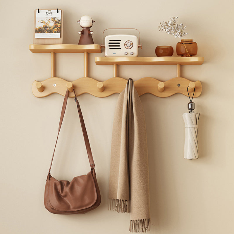 Contemporary Nordic Rectangular Wavy Bamboo Medium Density Fiberboard Wall-Mounted Coat Rack Hall Tree 1/2 Tier For Bedroom & Entryways