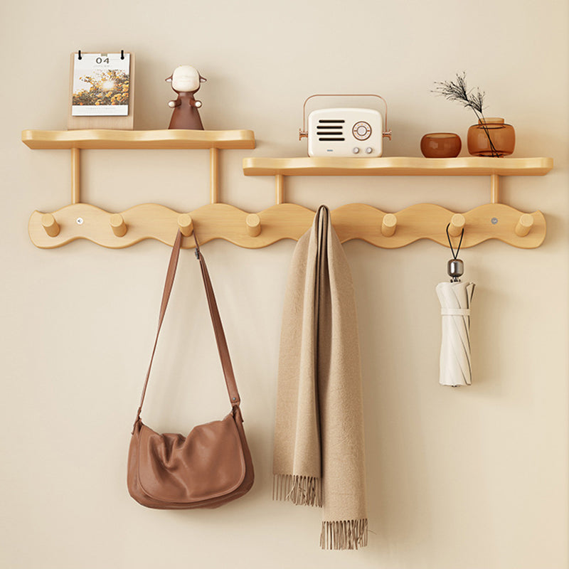 Contemporary Nordic Rectangular Wavy Bamboo Medium Density Fiberboard Wall-Mounted Coat Rack Hall Tree 1/2 Tier For Bedroom & Entryways
