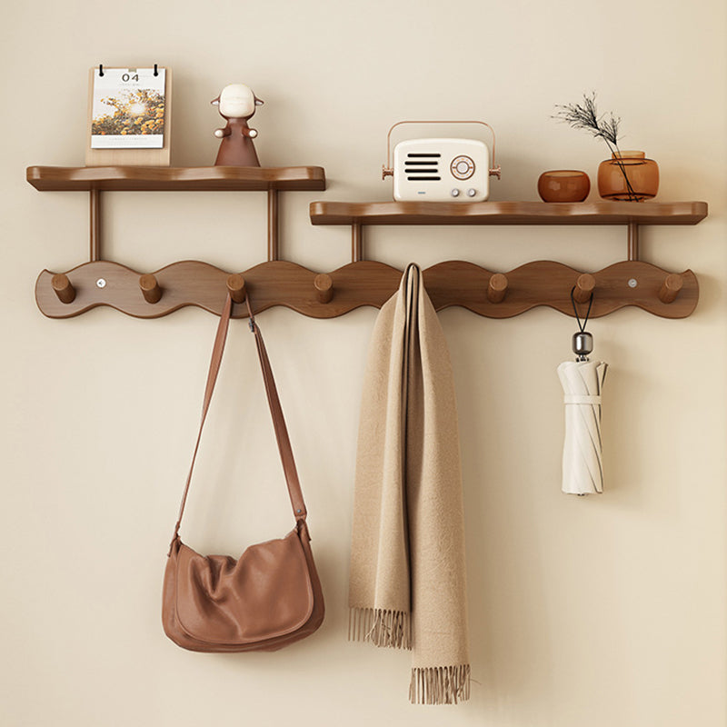 Contemporary Nordic Rectangular Wavy Bamboo Medium Density Fiberboard Wall-Mounted Coat Rack Hall Tree 1/2 Tier For Bedroom & Entryways
