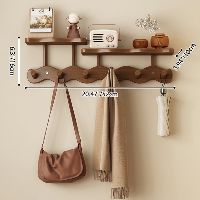 Contemporary Nordic Rectangular Wavy Bamboo Medium Density Fiberboard Wall-Mounted Coat Rack Hall Tree 1/2 Tier For Bedroom & Entryways