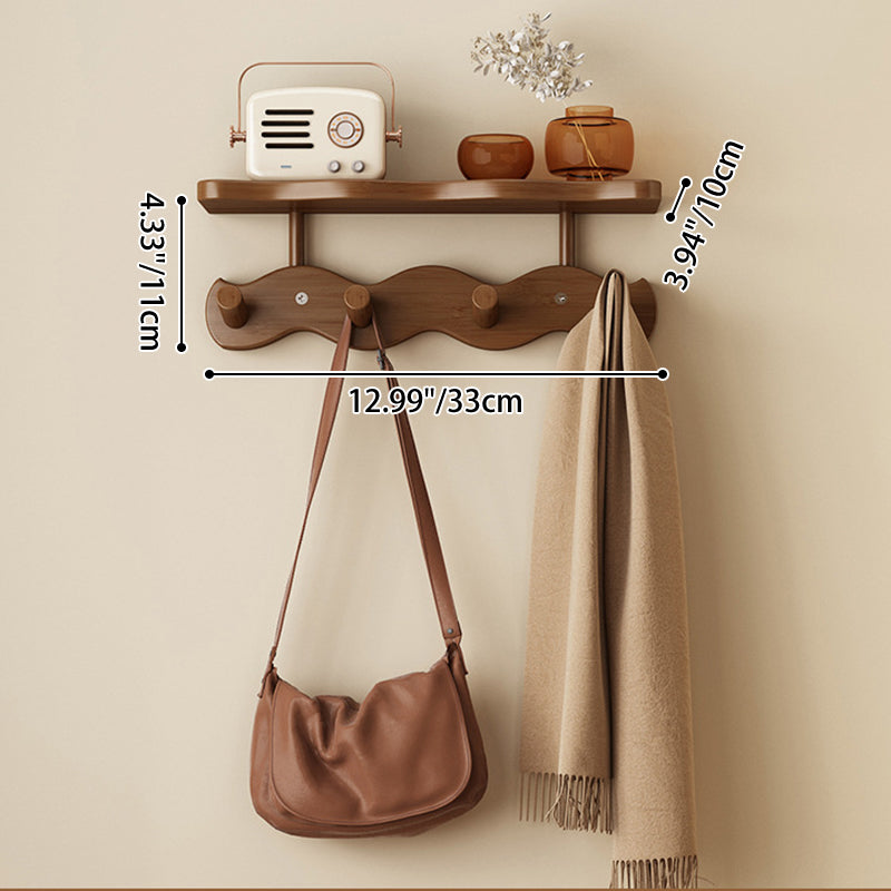 Contemporary Nordic Rectangular Wavy Bamboo Medium Density Fiberboard Wall-Mounted Coat Rack Hall Tree 1/2 Tier For Bedroom & Entryways