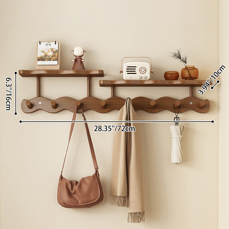 Contemporary Nordic Rectangular Wavy Bamboo Medium Density Fiberboard Wall-Mounted Coat Rack Hall Tree 1/2 Tier For Bedroom & Entryways