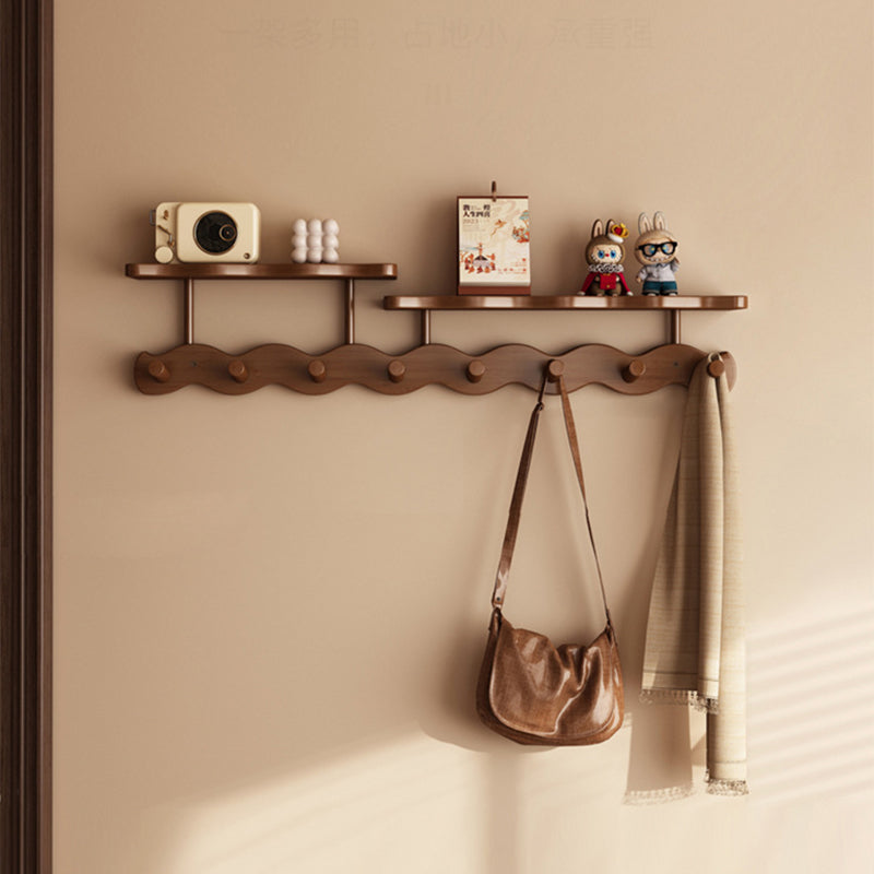 Contemporary Nordic Rectangular Wavy Bamboo Medium Density Fiberboard Wall-Mounted Coat Rack Hall Tree 1/2 Tier For Bedroom & Entryways