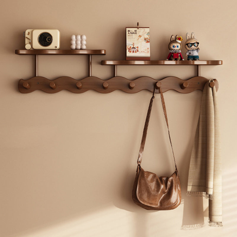 Contemporary Nordic Rectangular Wavy Bamboo Medium Density Fiberboard Wall-Mounted Coat Rack Hall Tree 1/2 Tier For Bedroom & Entryways