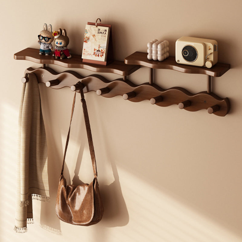 Contemporary Nordic Rectangular Wavy Bamboo Medium Density Fiberboard Wall-Mounted Coat Rack Hall Tree 1/2 Tier For Bedroom & Entryways