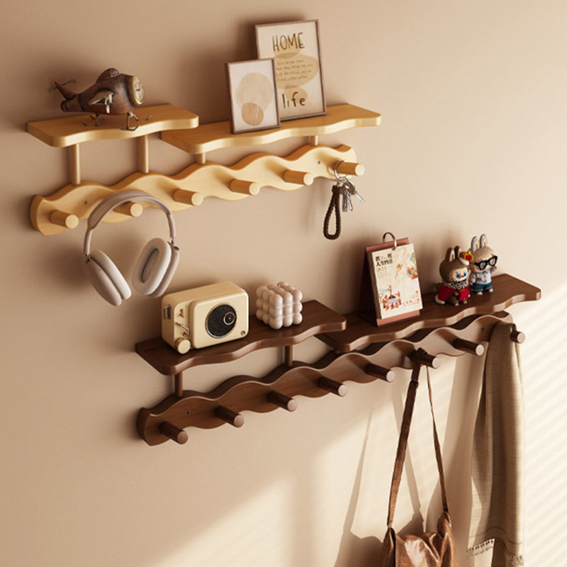 Contemporary Nordic Rectangular Wavy Bamboo Medium Density Fiberboard Wall-Mounted Coat Rack Hall Tree 1/2 Tier For Bedroom & Entryways