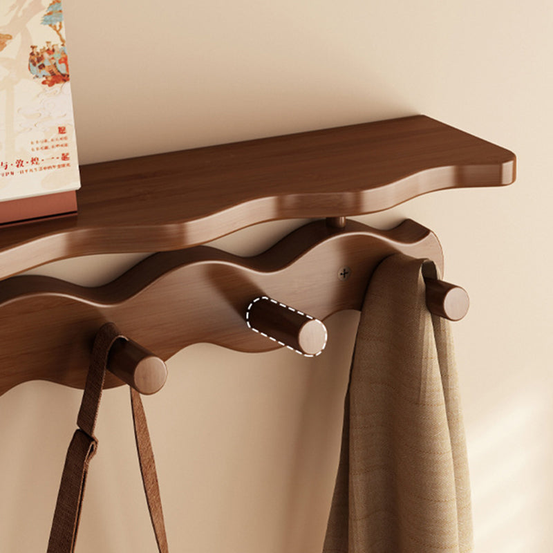 Contemporary Nordic Rectangular Wavy Bamboo Medium Density Fiberboard Wall-Mounted Coat Rack Hall Tree 1/2 Tier For Bedroom & Entryways