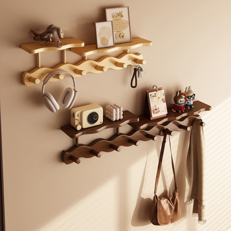 Contemporary Nordic Rectangular Wavy Bamboo Medium Density Fiberboard Wall-Mounted Coat Rack Hall Tree 1/2 Tier For Bedroom & Entryways