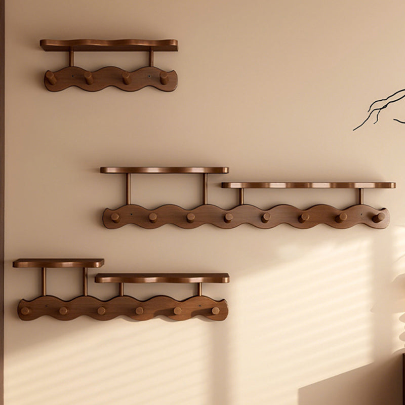 Contemporary Nordic Rectangular Wavy Bamboo Medium Density Fiberboard Wall-Mounted Coat Rack Hall Tree 1/2 Tier For Bedroom & Entryways