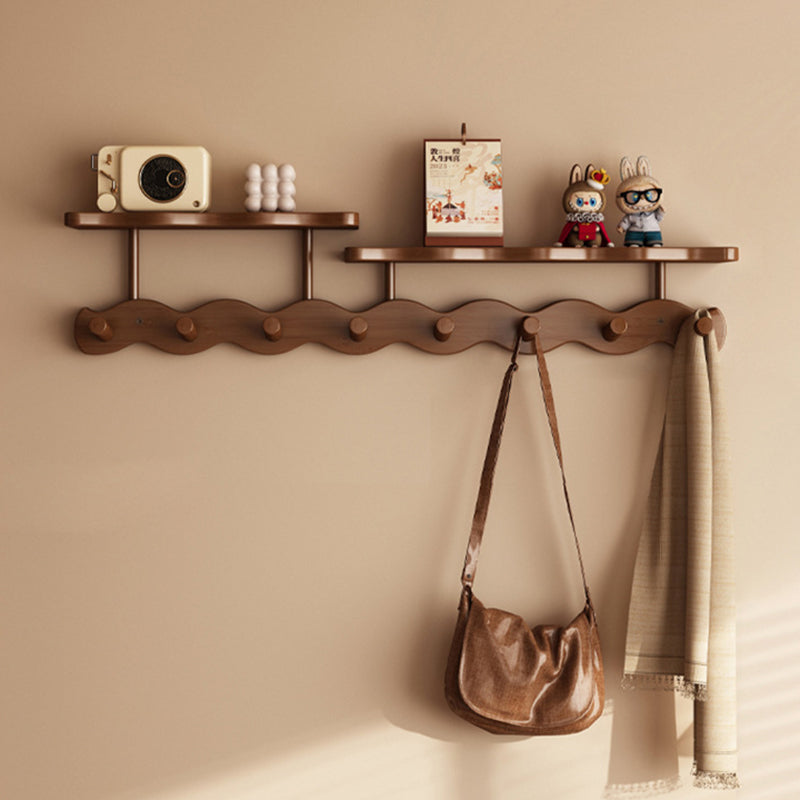 Contemporary Nordic Rectangular Wavy Bamboo Medium Density Fiberboard Wall-Mounted Coat Rack Hall Tree 1/2 Tier For Bedroom & Entryways