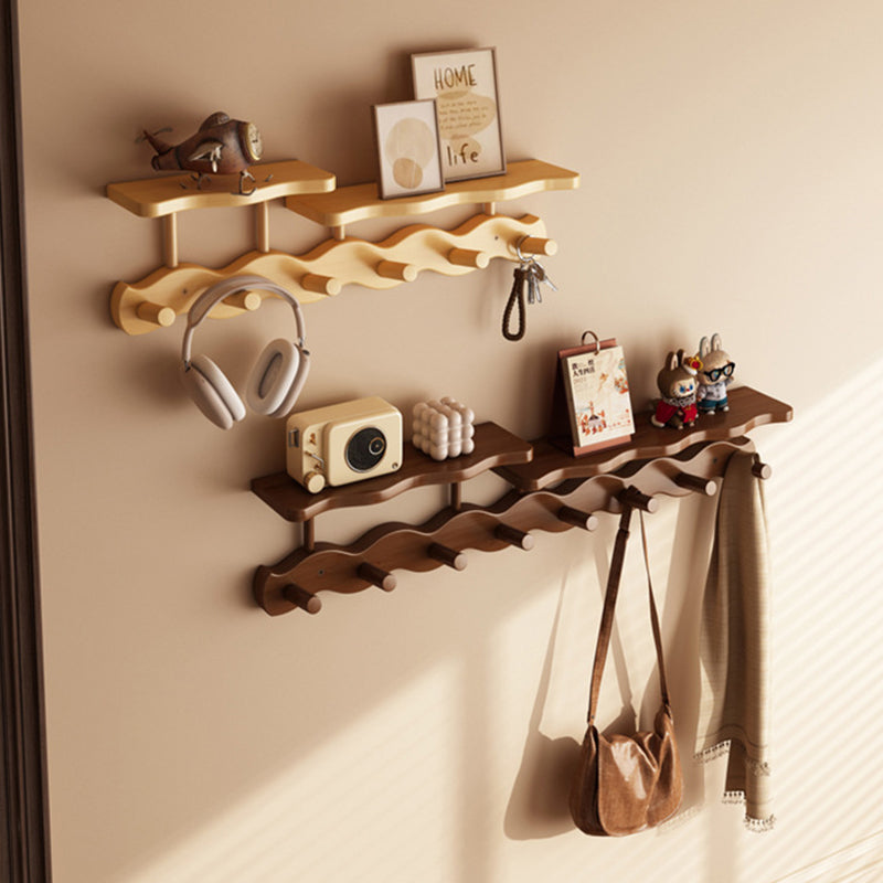 Contemporary Nordic Rectangular Wavy Bamboo Medium Density Fiberboard Wall-Mounted Coat Rack Hall Tree 1/2 Tier For Bedroom & Entryways