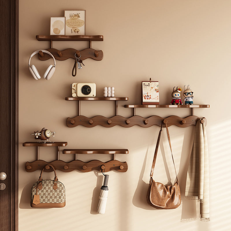 Contemporary Nordic Rectangular Wavy Bamboo Medium Density Fiberboard Wall-Mounted Coat Rack Hall Tree 1/2 Tier For Bedroom & Entryways