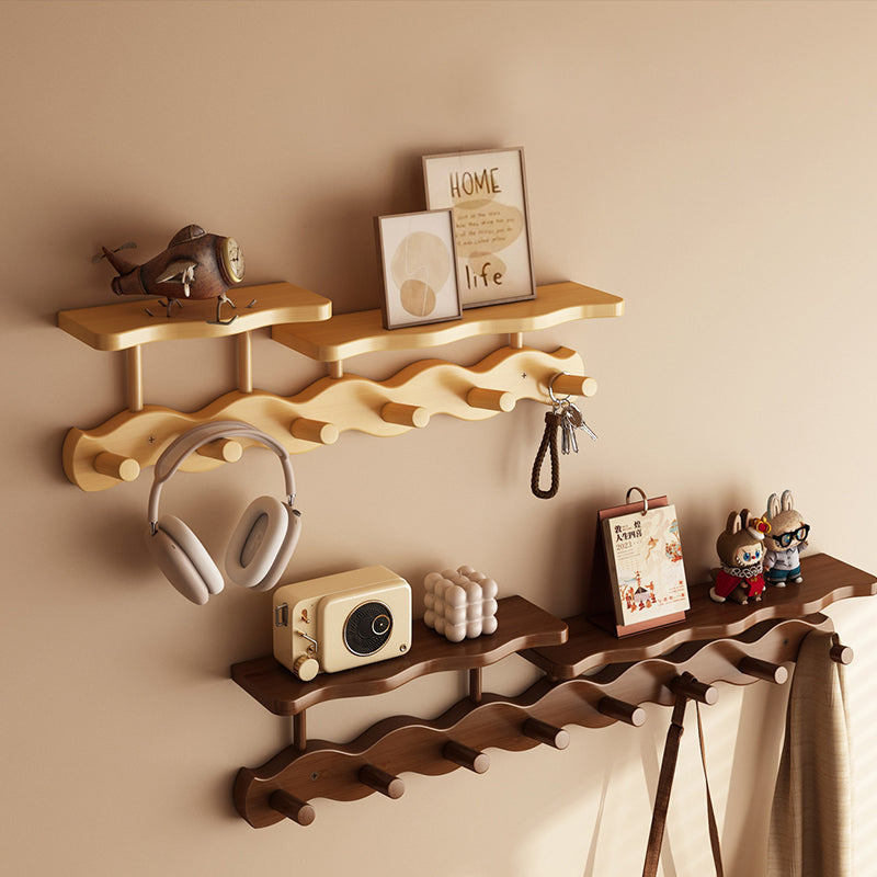 Contemporary Nordic Rectangular Wavy Bamboo Medium Density Fiberboard Wall-Mounted Coat Rack Hall Tree 1/2 Tier For Bedroom & Entryways