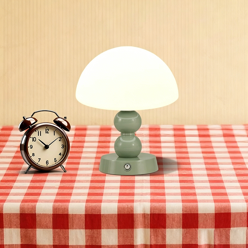 USB Rechargeable Mushroom Ambient Infinitely Dimmable Table Lamp - Creative Aluminum Alloy Bedside Lamp Cream Style Glass Table Light For Bedroom