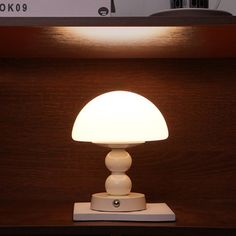 USB Rechargeable Mushroom Ambient Infinitely Dimmable Table Lamp - Creative Aluminum Alloy Bedside Lamp Cream Style Glass Table Light For Bedroom