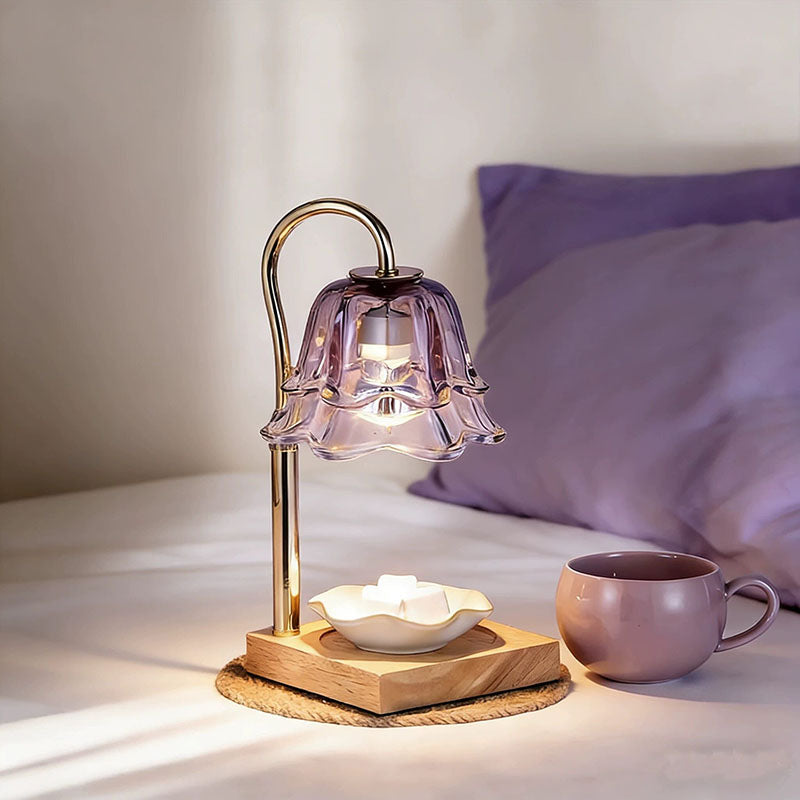 Contemporary Creative Iron Glass Oak Wood Lily Of The Valley Design 1-Light Melting Wax Table Lamp For Bedroom