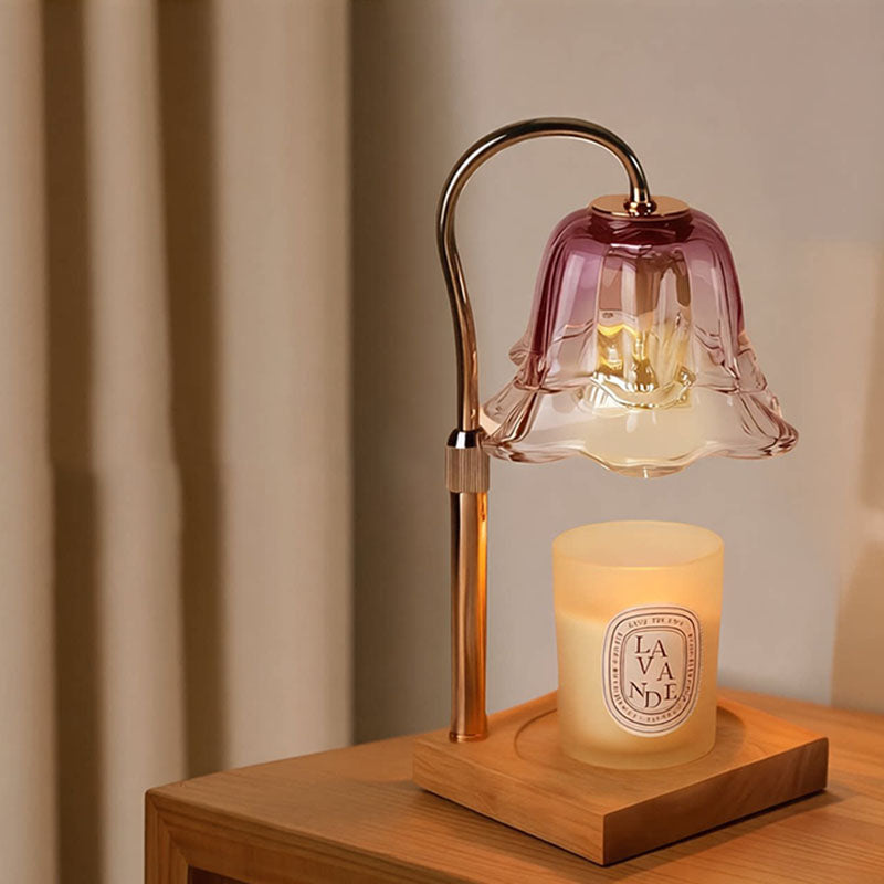 Contemporary Creative Iron Glass Oak Wood Lily Of The Valley Design 1-Light Melting Wax Table Lamp For Bedroom