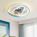 Contemporary Creative Iron Acrylic Round Airplane-shaped Kids LED Flush Mount Ceiling Fan Light For Bedroom