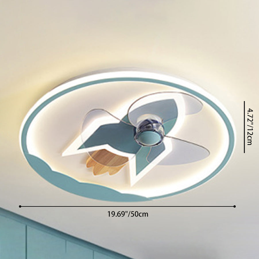 Contemporary Creative Iron Acrylic Round Airplane-shaped Kids LED Flush Mount Ceiling Fan Light For Bedroom