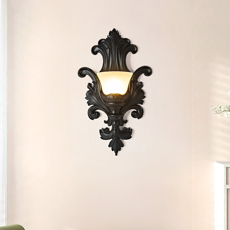 Traditional French Resin Glass Hardware Embossed-shaped 1-Light Wall Sconce Lamp For Living Room & Bedroom