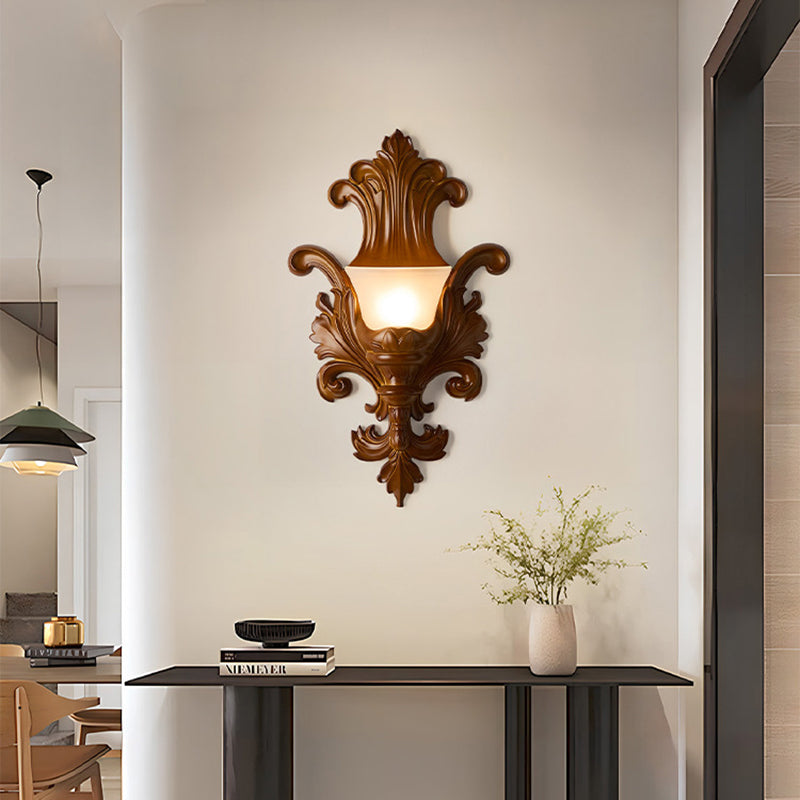 Traditional French Resin Glass Hardware Embossed-shaped 1-Light Wall Sconce Lamp For Living Room & Bedroom