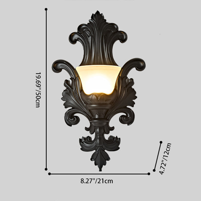 Traditional French Resin Glass Hardware Embossed-shaped 1-Light Wall Sconce Lamp For Living Room & Bedroom