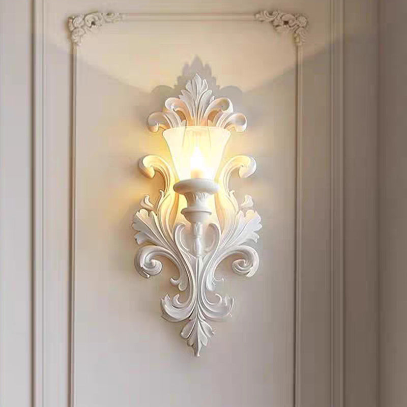 Traditional French Resin Glass Hardware Embossed-shaped 1-Light Wall Sconce Lamp For Living Room & Bedroom