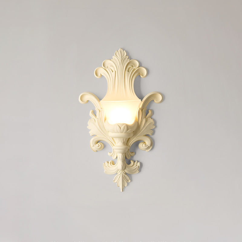 Traditional French Resin Glass Hardware Embossed-shaped 1-Light Wall Sconce Lamp For Living Room & Bedroom