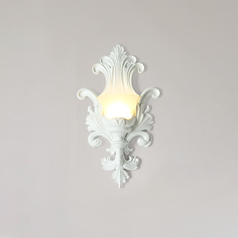 Traditional French Resin Glass Hardware Embossed-shaped 1-Light Wall Sconce Lamp For Living Room & Bedroom