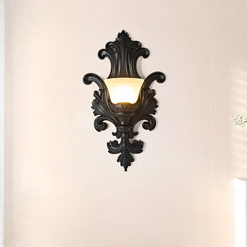 Traditional French Resin Glass Hardware Embossed-shaped 1-Light Wall Sconce Lamp For Living Room & Bedroom