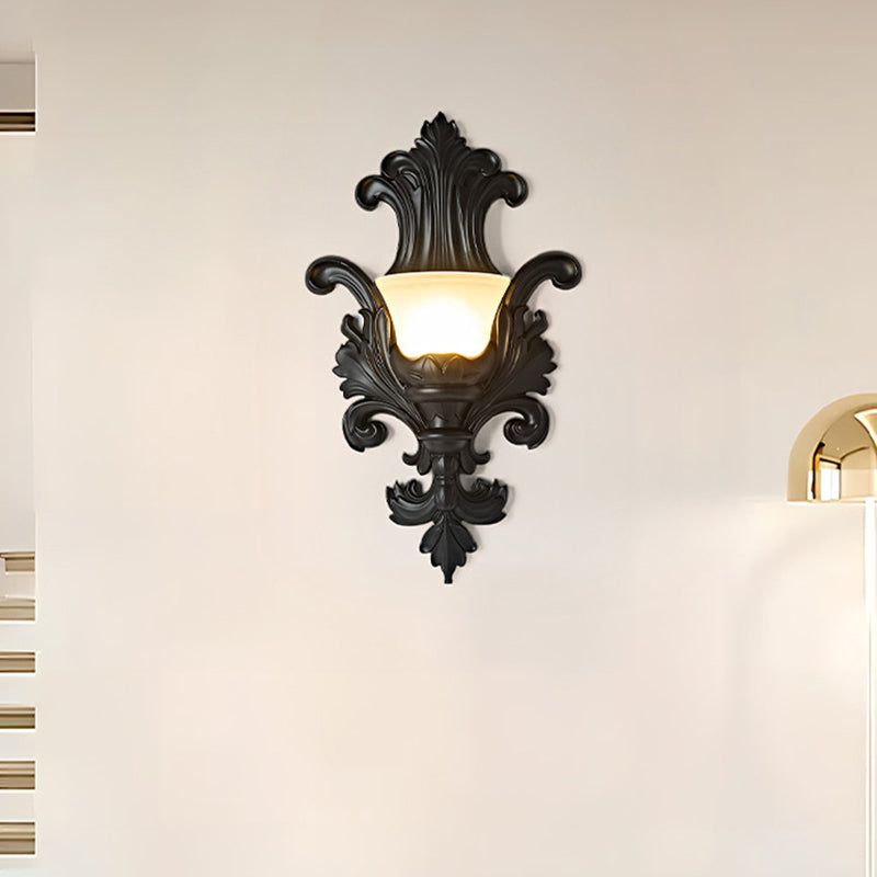 Traditional French Resin Glass Hardware Embossed-shaped 1-Light Wall Sconce Lamp For Living Room & Bedroom
