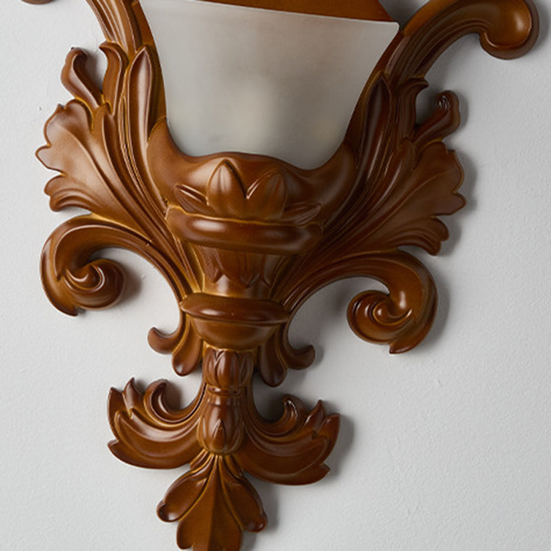 Traditional French Resin Glass Hardware Embossed-shaped 1-Light Wall Sconce Lamp For Living Room & Bedroom
