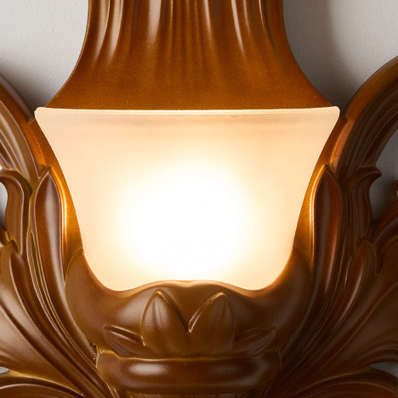 Traditional French Resin Glass Hardware Embossed-shaped 1-Light Wall Sconce Lamp For Living Room & Bedroom