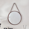 Modern Minimalist Round Faux Leather Medium Density Fiberboard Glass Wall Mirror Hanging Mirror For Bedroom