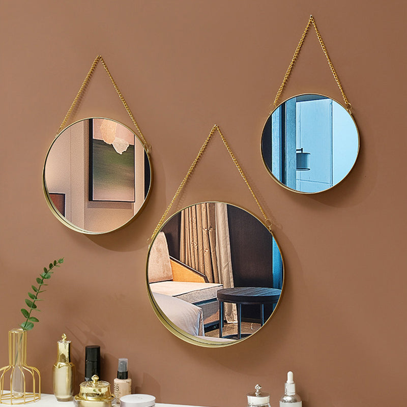 Contemporary Luxury Round Iron Glass Wall Mirror Hanging Mirror For Bedroom