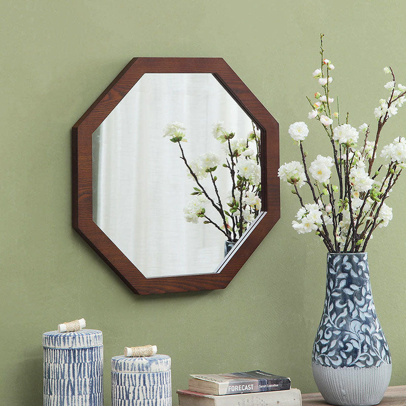 Traditional Chinese Round Octagonal Medium Density Fiberboard Glass Wall Mirror Hanging Mirror For Bedroom