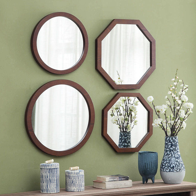 Traditional Chinese Round Octagonal Medium Density Fiberboard Glass Wall Mirror Hanging Mirror For Bedroom