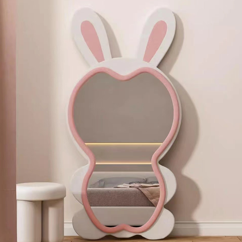 Contemporary Creative HDF Velvet Sponge Rabbit-Shaped Full-Length Floor Mirror For Bedroom & Living Room