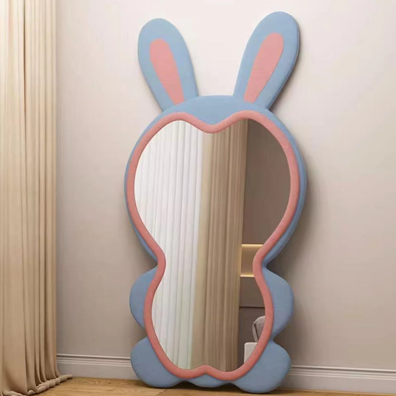 Contemporary Creative HDF Velvet Sponge Rabbit-Shaped Full-Length Floor Mirror For Bedroom & Living Room