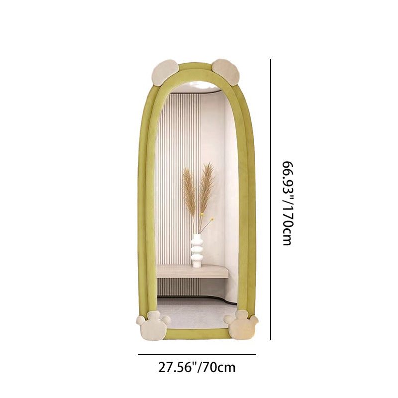 Contemporary Creative Velvet MDF Sponge Glass Bear-Shaped Full-Length Floor Mirror For Bedroom & Living Room