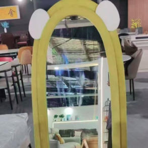 Contemporary Creative Velvet MDF Sponge Glass Bear-Shaped Full-Length Floor Mirror For Bedroom & Living Room