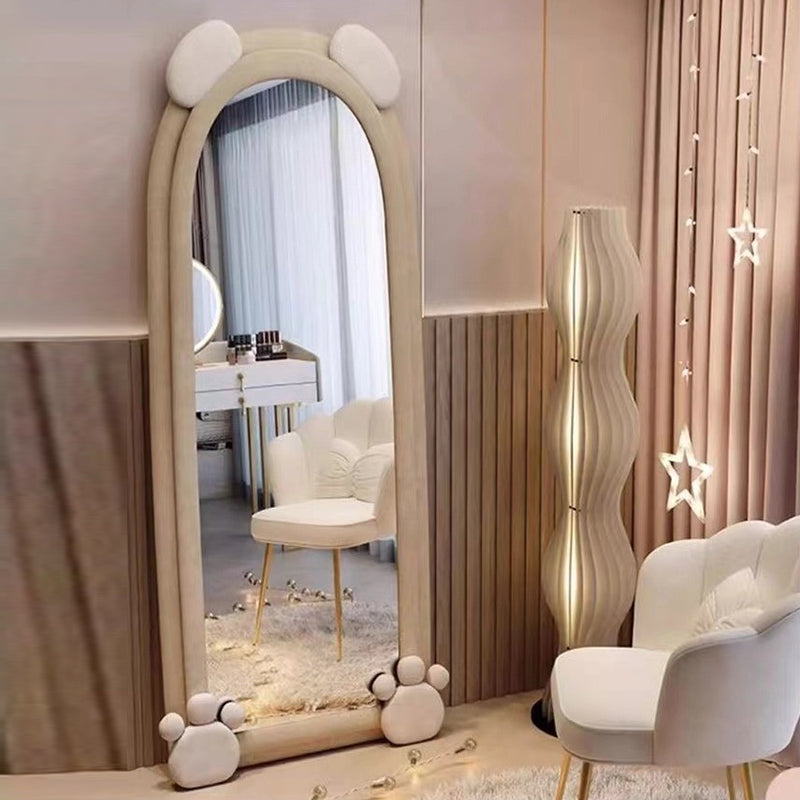 Contemporary Creative Velvet MDF Sponge Glass Bear-Shaped Full-Length Floor Mirror For Bedroom & Living Room