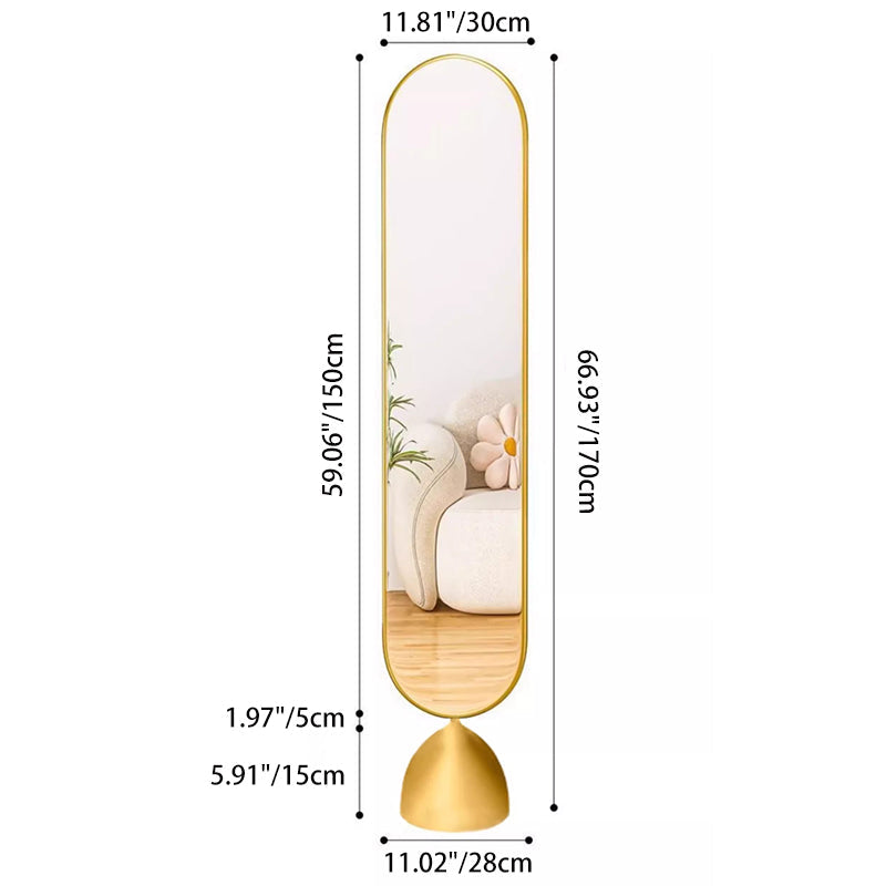 Modern Minimalist Iron Plastic Glass Oval Swivel Full-Length Floor Mirror With Storage & Clothing Rack For Bedroom & Living Room
