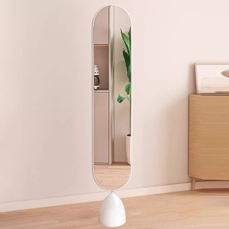 Modern Minimalist Iron Plastic Glass Oval Swivel Full-Length Floor Mirror With Storage & Clothing Rack For Bedroom & Living Room