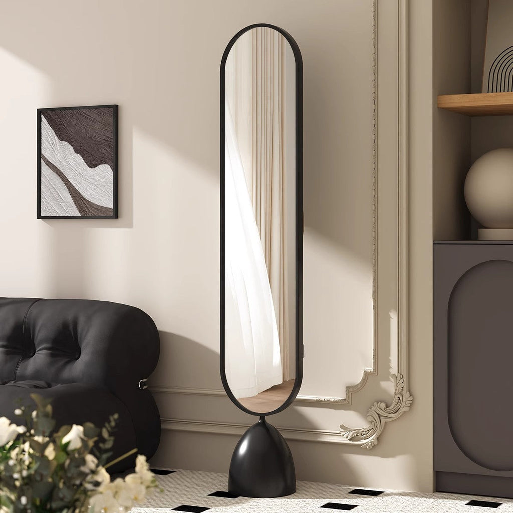 Modern Minimalist Iron Plastic Glass Oval Swivel Full-Length Floor Mirror With Storage & Clothing Rack For Bedroom & Living Room