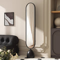 Modern Minimalist Iron Plastic Glass Oval Swivel Full-Length Floor Mirror With Storage & Clothing Rack For Bedroom & Living Room