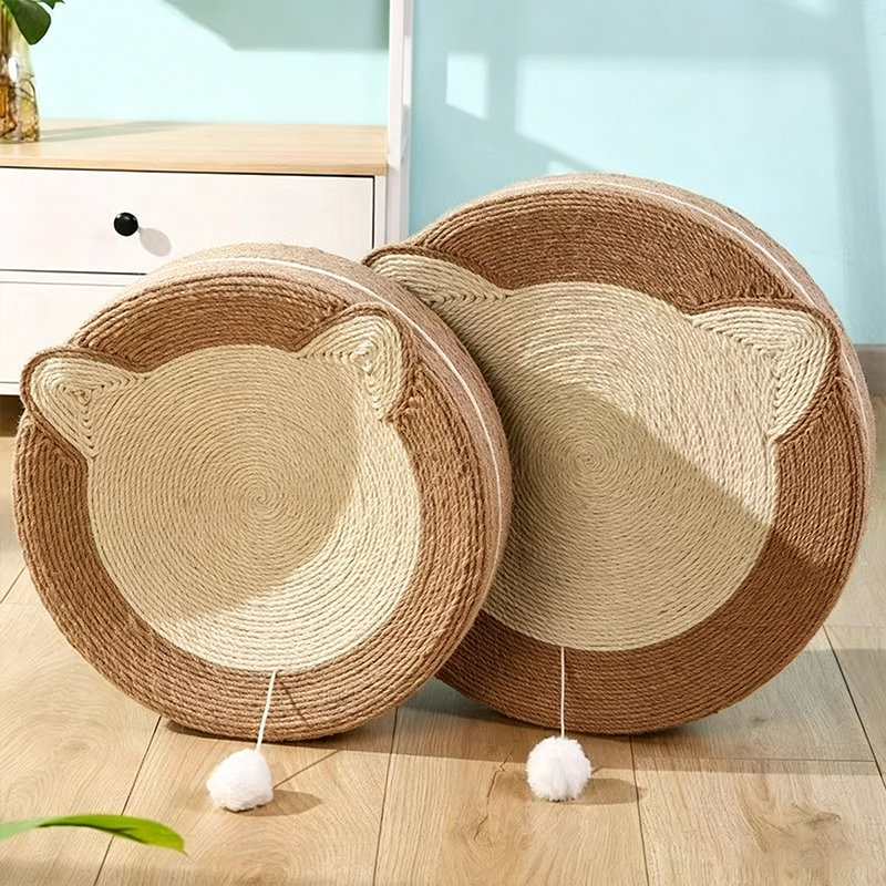 Modern Minimalist Cylindrical Round Sisal Foam Cat Scratching Post & Scratching Board With Toy Ball For Living Room